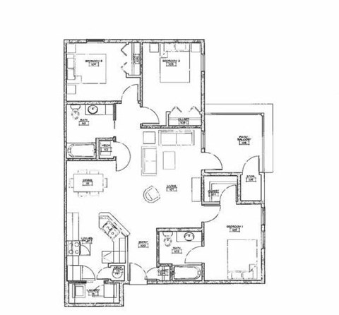 A black and white image of a floor plan for a house.